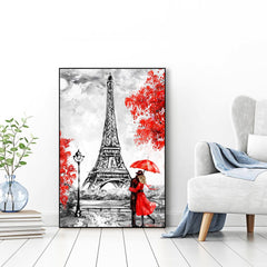 Couple at Eiffel Tower Floating Canvas Wall Painting