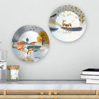 Deer at Lake Ceramic Wall Hanging Plates of Two Pieces
