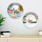 Deer at Lake Ceramic Wall Hanging Plates of Two Pieces
