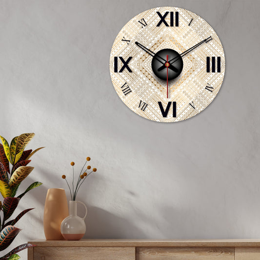 Golden Pattern Wooden Wall Clock