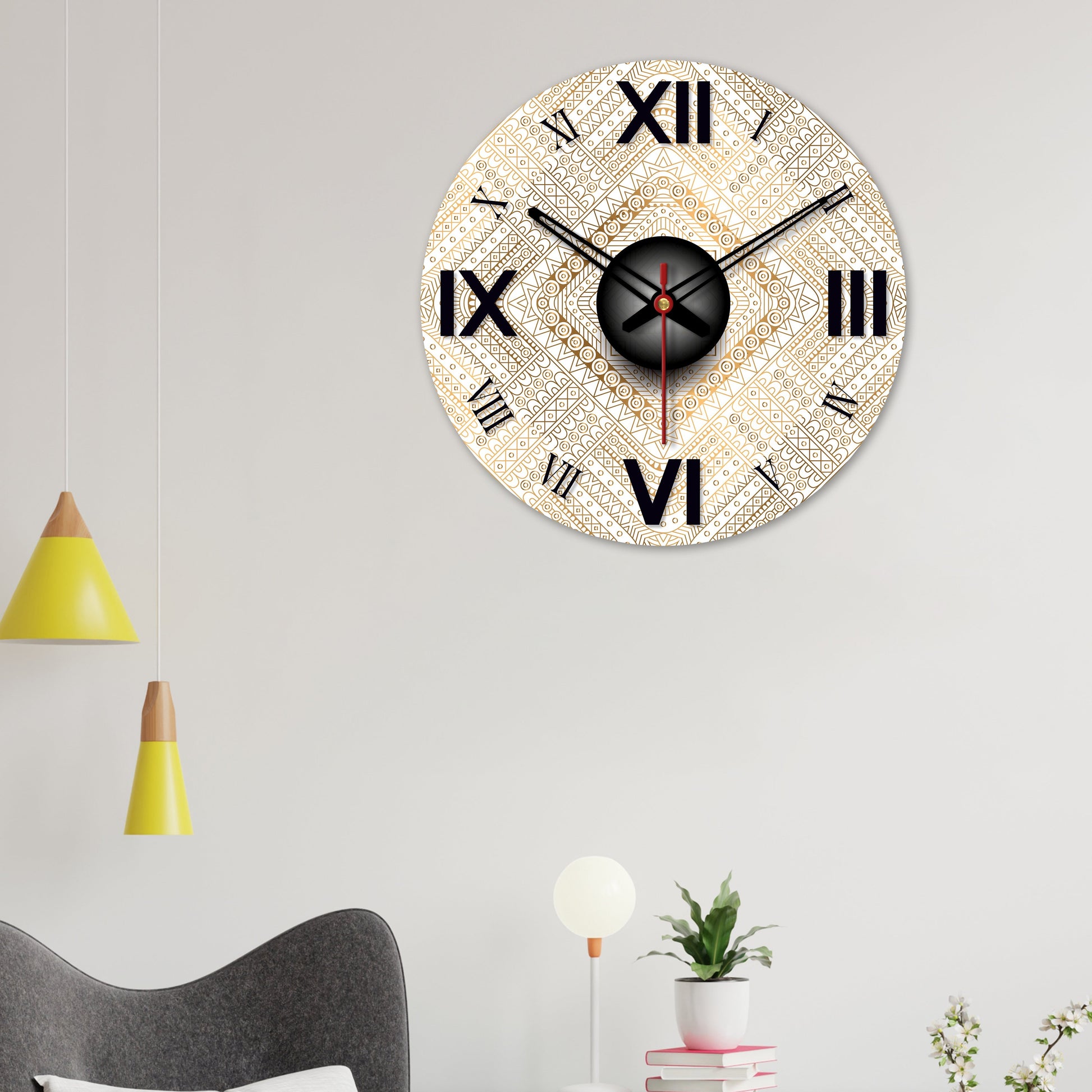 Golden Wooden Wall Clock