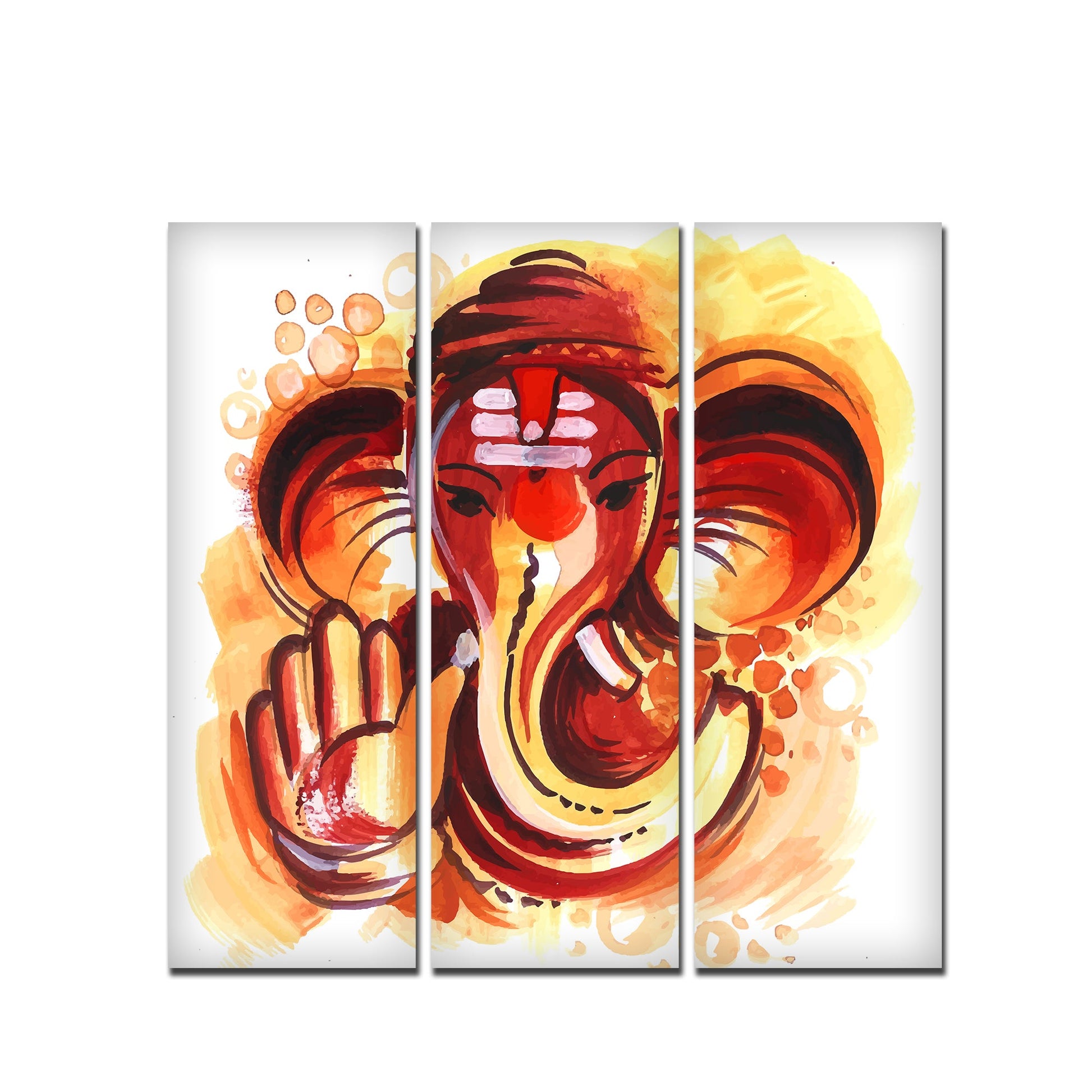 Deva Shree Ganesha Head Abstract Art Canvas Wall Painting Set of Three