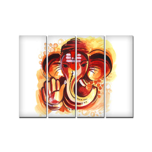 Deva Shree Ganesha Head Abstract Art Canvas Wall Painting Set of 4