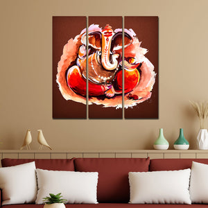 Devotional Lord Ganesha Abstract Art Wall Painting Set of Three