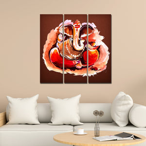 Devotional Lord Ganesha Abstract Art Wall Painting Set of Three