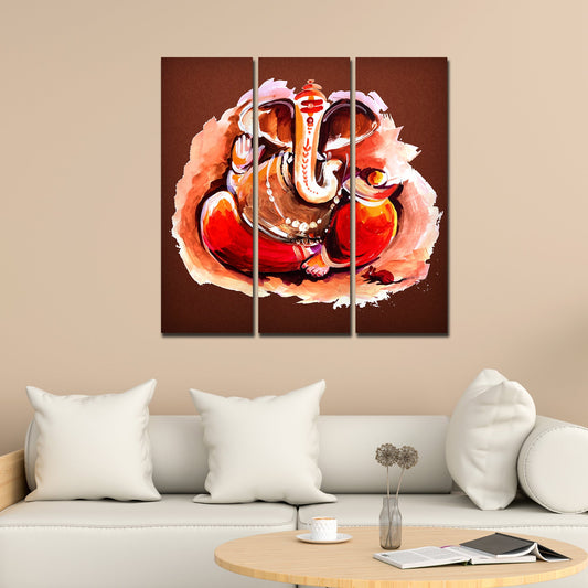 Devotional Lord Ganesha Abstract Art Wall Painting Set of Three