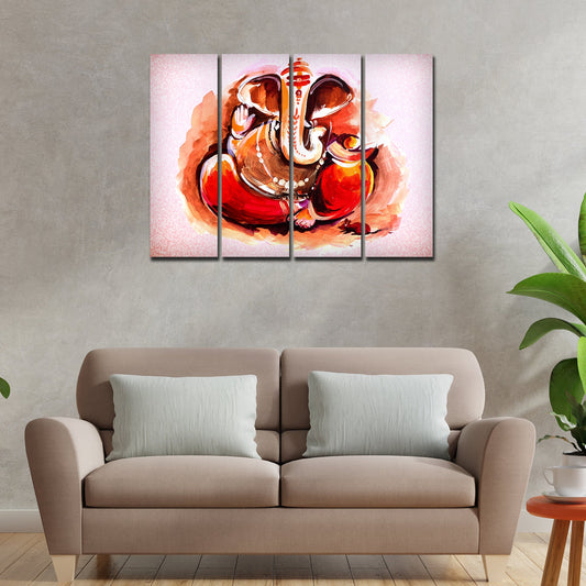 Devotional Lord Ganesha Abstract Art Wall Painting Set of 4