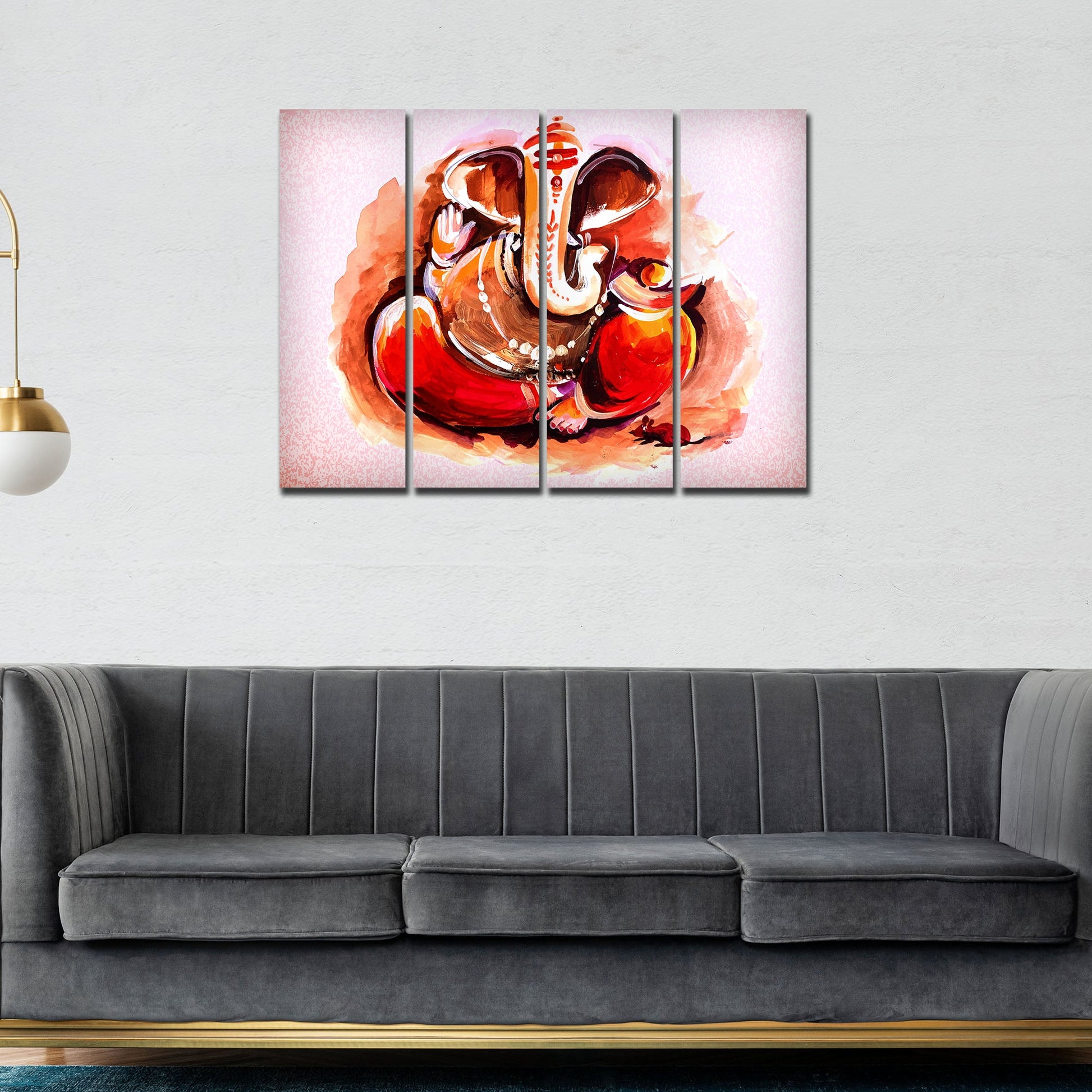 Devotional Lord Ganesha Abstract Art Wall Painting Set of 4