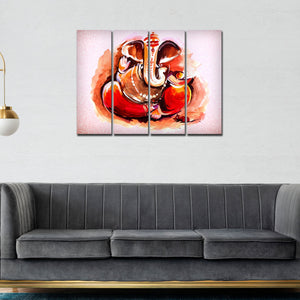 Devotional Lord Ganesha Abstract Art Wall Painting Set of 4