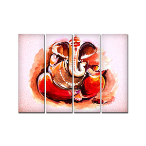 Devotional Lord Ganesha Abstract Art Wall Painting Set of 4