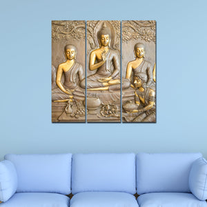 Divine God Buddha Wall Painting of Three Pieces