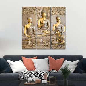 Divine God Buddha Wall Painting of Three Pieces