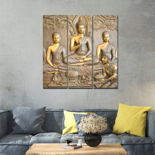 Divine God Buddha Wall Painting of Three Pieces