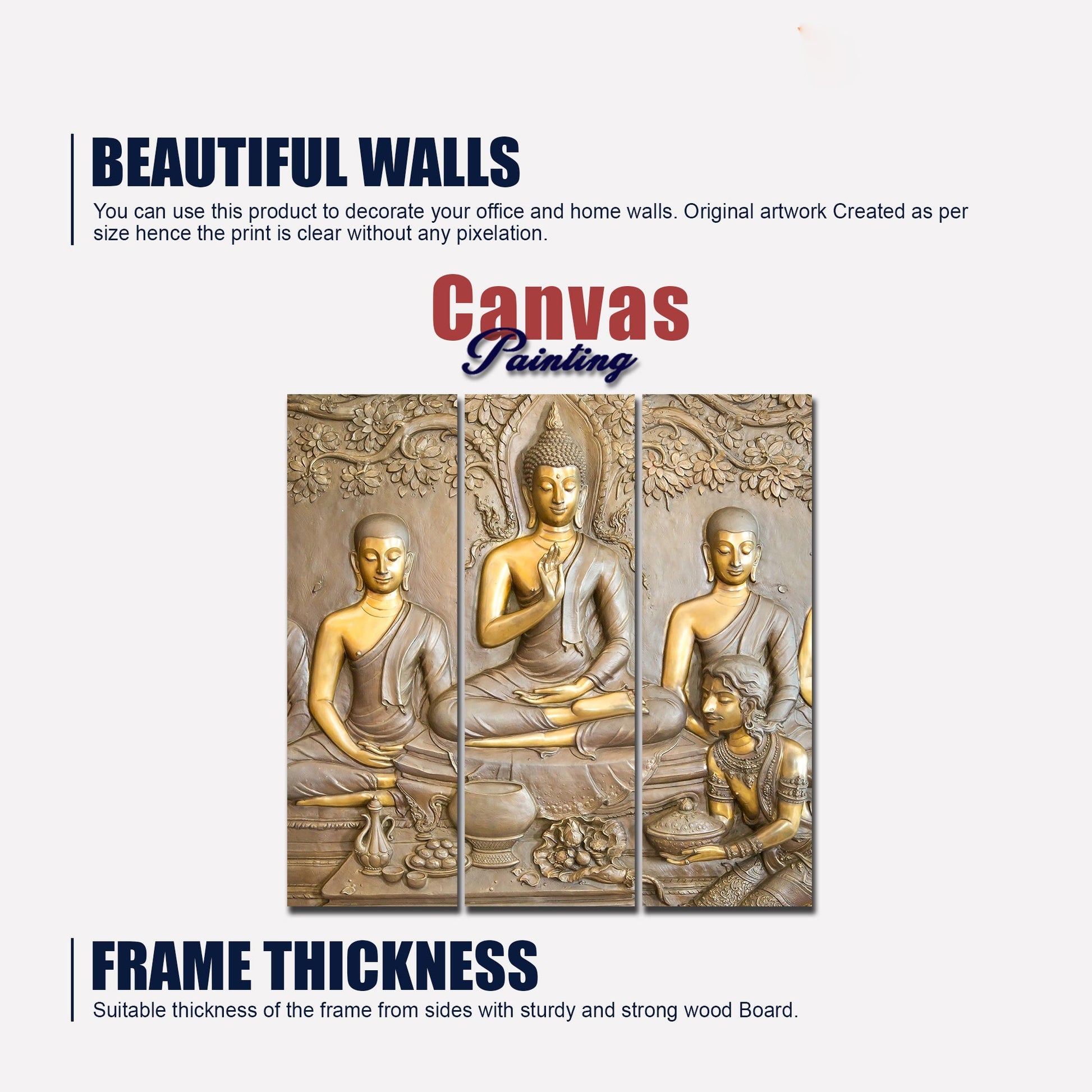 Divine God Buddha Wall Painting of Three Pieces