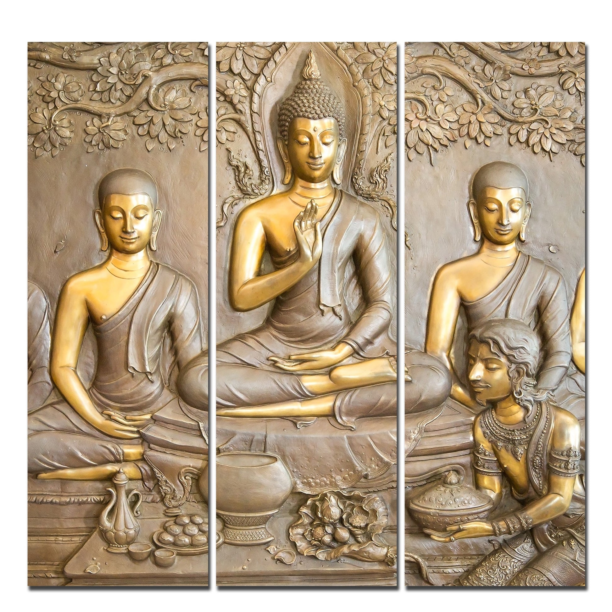 Divine God Buddha Wall Painting of Three Pieces