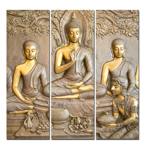 Divine God Buddha Wall Painting of Three Pieces