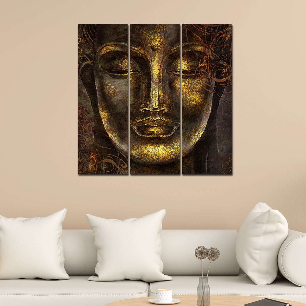 Divine Lord Buddha Sculpture Wall Painting Set of Three