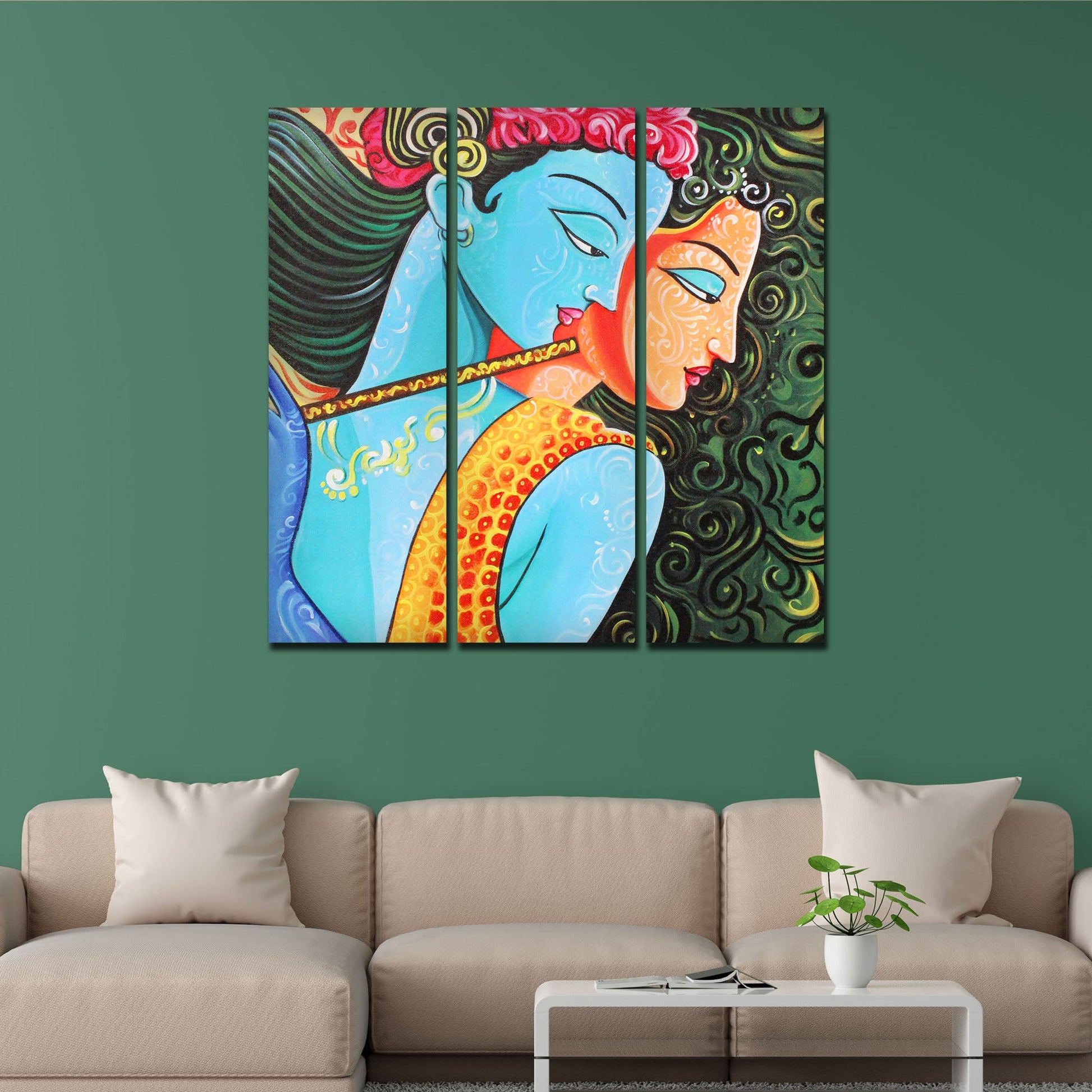 Divine Radha Krishna Canvas Wall Painting Set of 3 Pieces