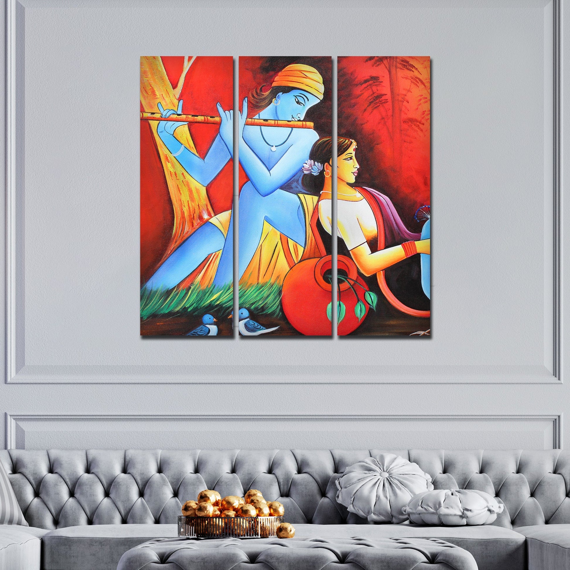 Divine Radha Krishna Canvas Wall Painting Set of 3