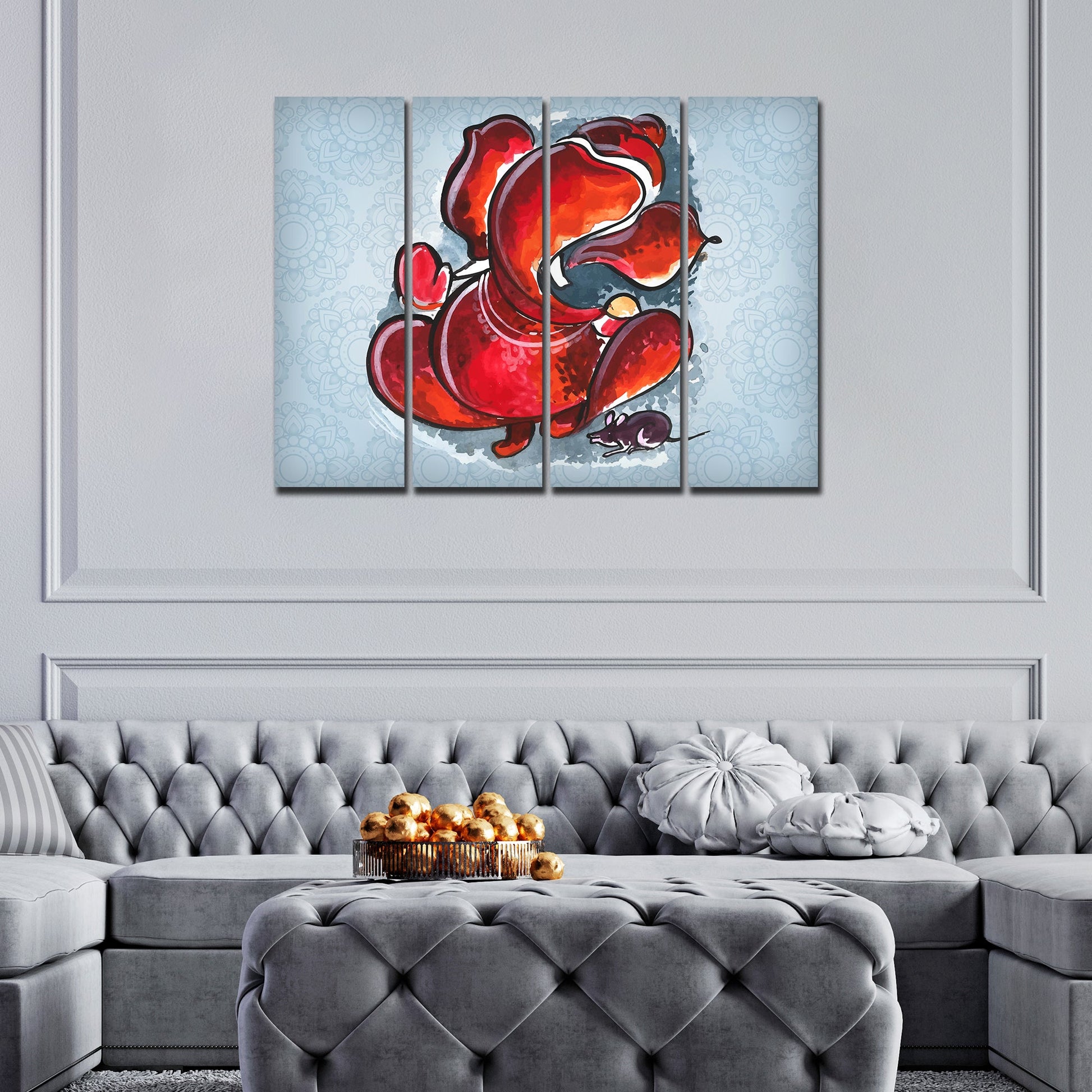 Divine Ganesha Abstract Art Canvas Wall Painting Set of 4