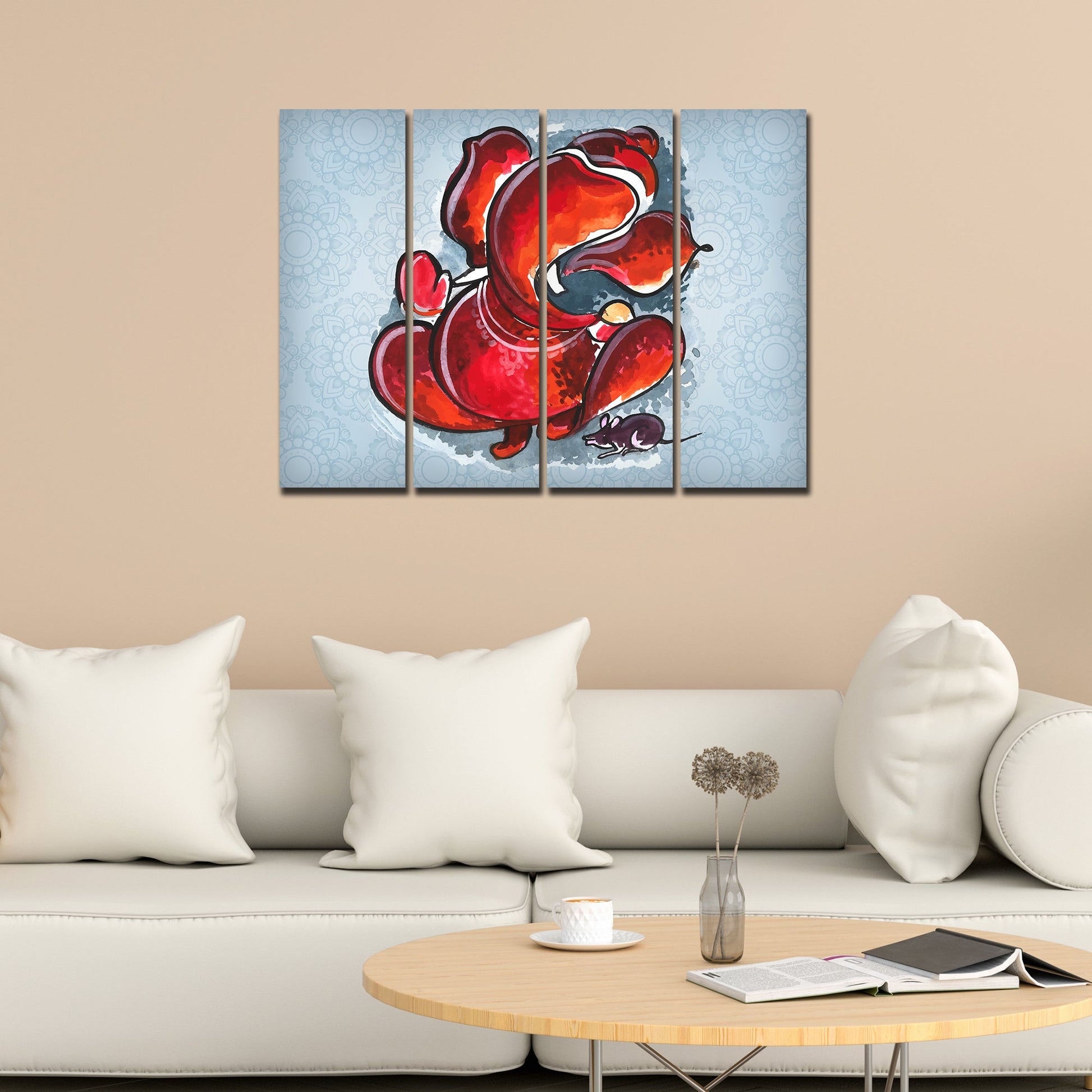 Divine Ganesha Abstract Art Canvas Wall Painting Set of 4