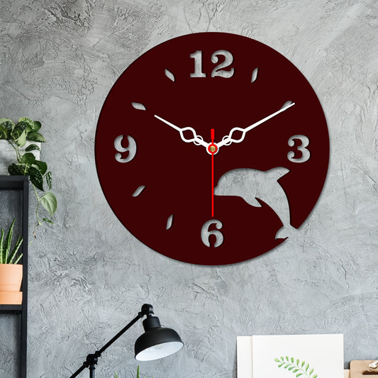 Dolphin Shape in Wooden Wall Clock