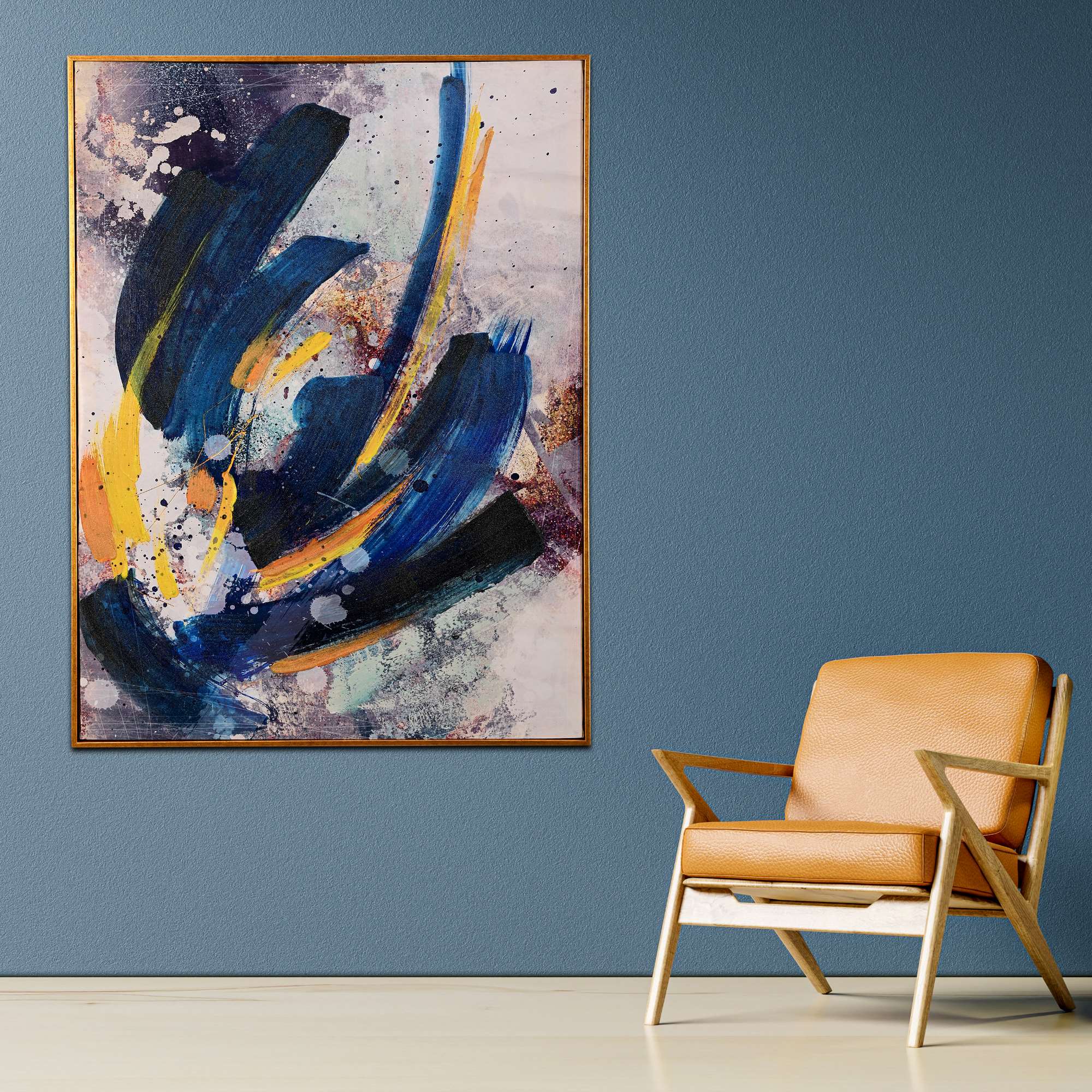 Eclipse of Ember Abstract Hand Painted Wall Painting with Floating Frame
