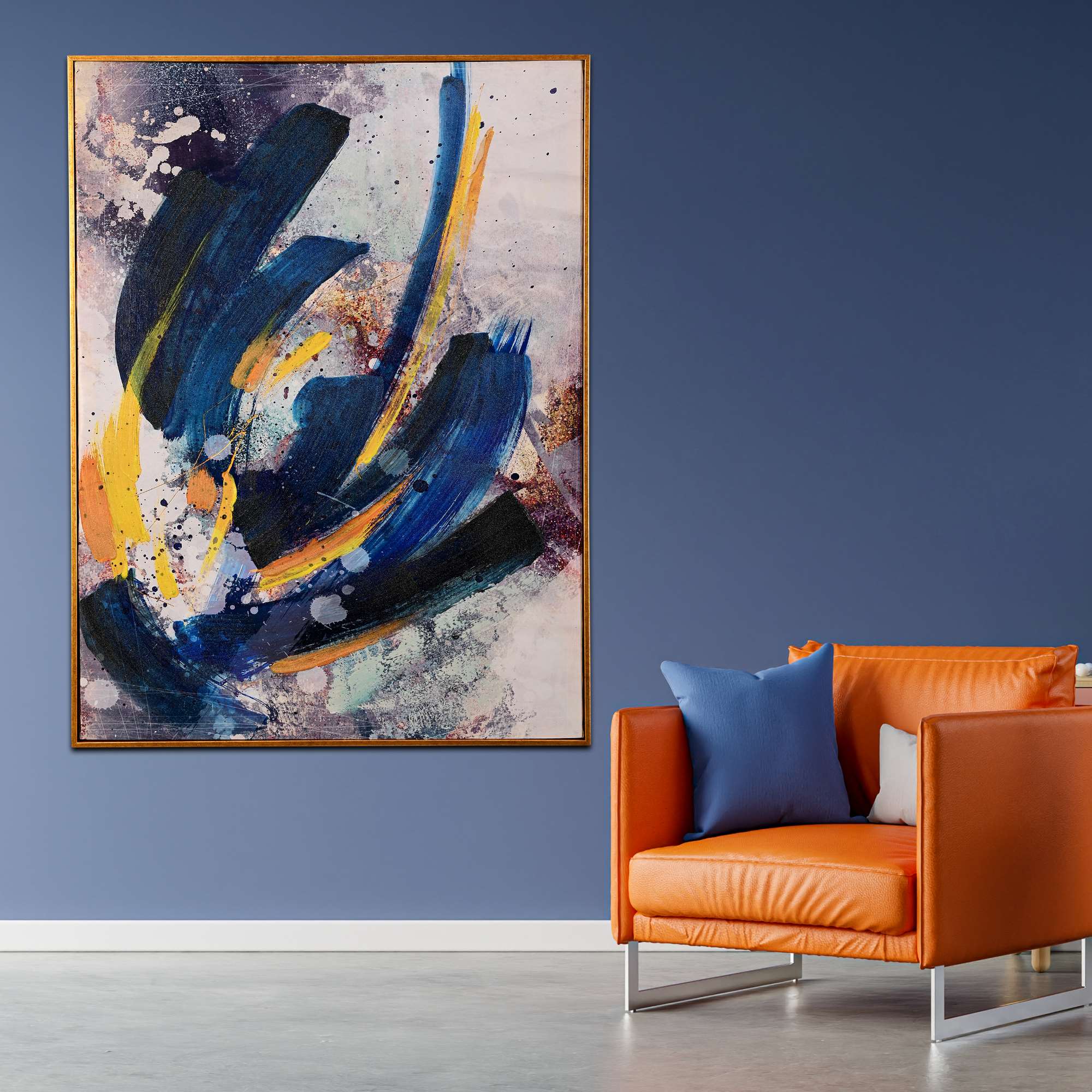 Eclipse of Ember Abstract Hand Painted Wall Painting with Floating Frame