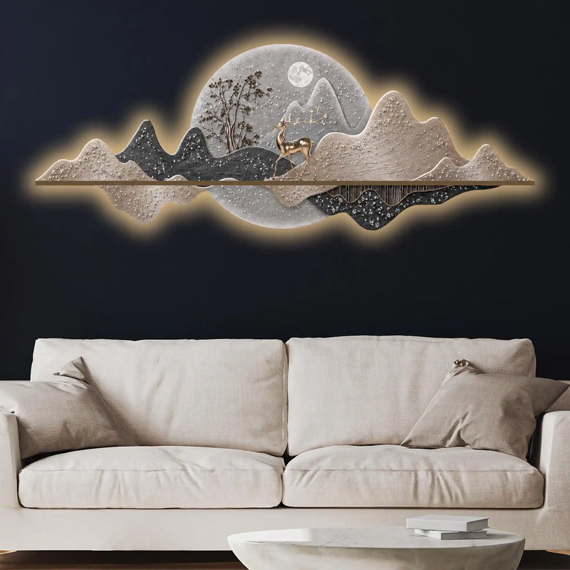Elegant Deer Moonlight Landscape Premium Crystal Glass Backlit LED Painting