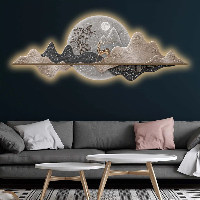 Elegant Deer Moonlight Landscape Premium Crystal Glass Backlit LED Painting