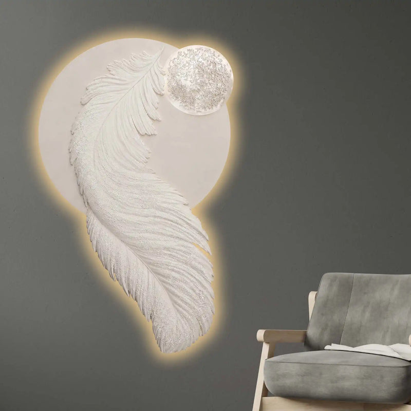 Ethereal Feather Moonlight Premium Crystal Glass Backlit LED Painting