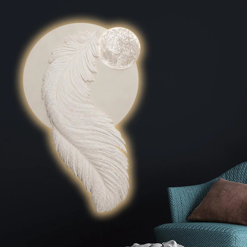 Ethereal Feather Moonlight Premium Crystal Glass Backlit LED Painting