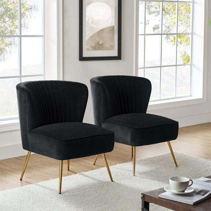 Classic Style Curved Back Black Velvet Accent Chair