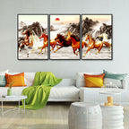 Beautiful Running Horses at Sunset Floating Canvas Wall Painting Set of 3