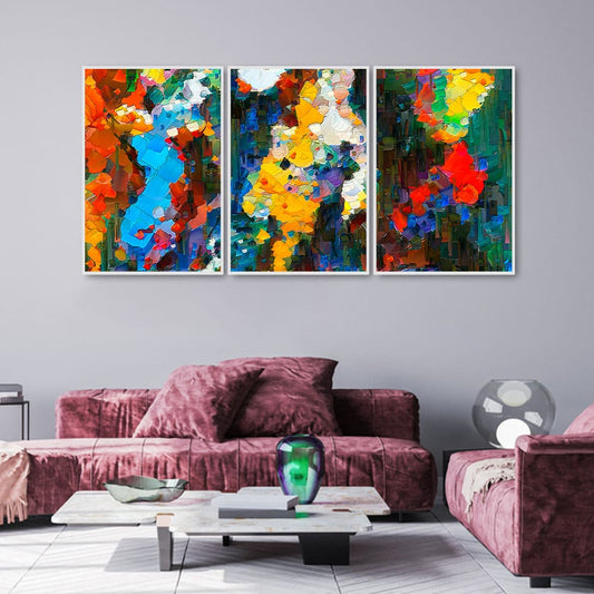 Unique Art of Color Blend Floating Canvas Wall Painting Set of 3