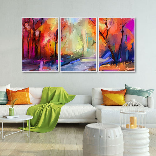 Beautiful Forest of Color Floating Canvas Wall Painting Set of 3