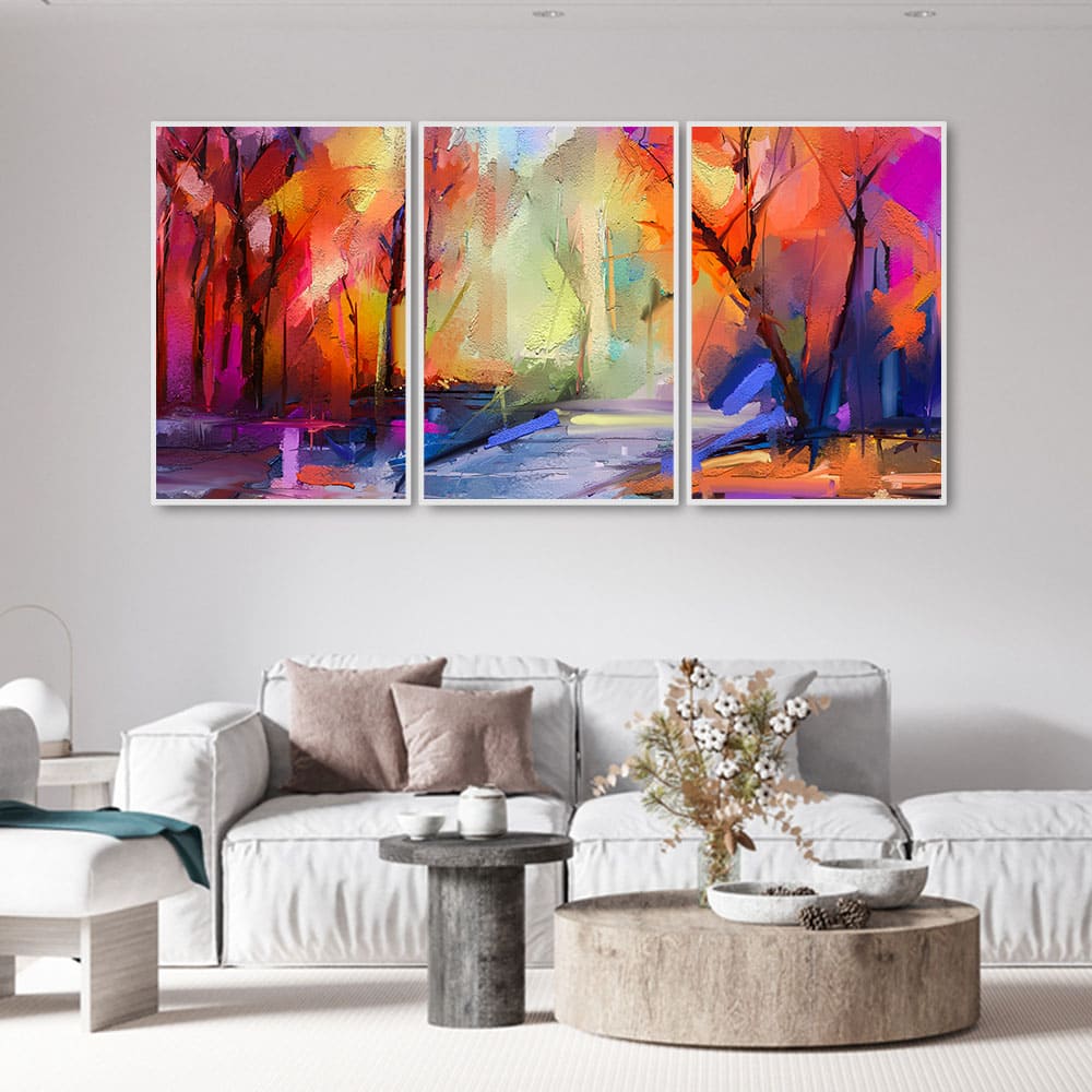 Beautiful Forest of Color Floating Canvas Wall Painting Set of 3