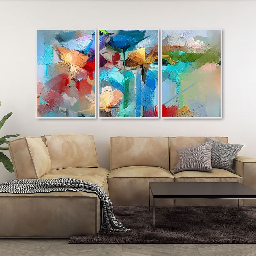 Color Abstract Art Floating Wall Painting Set of 3