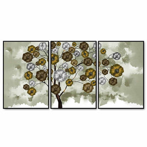 Flowery Tree Art Premium Floating Wall Painting Set of 3