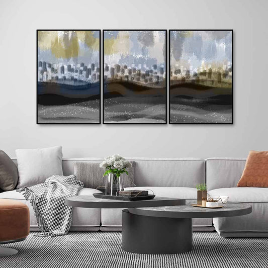 Abstract Dark Gray Artwork Premium Floating Wall Painting Set of 3