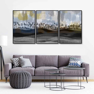 Abstract Dark Gray Artwork Premium Floating Wall Painting Set of 3