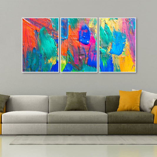 Color Blend Abstract Art Premium Floating Wall Painting Set of 3