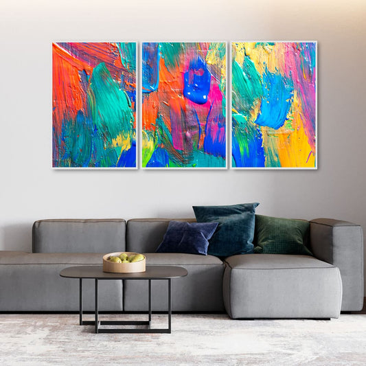 Color Blend Abstract Art Premium Floating Wall Painting Set of 3