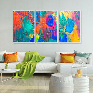 Color Blend Abstract Art Premium Floating Wall Painting Set of 3