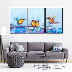 Couple Birds Colorful Art Premium Floating Wall Painting Set of 3