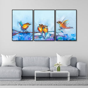 Couple Birds Colorful Art Premium Floating Wall Painting Set of 3