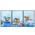 Couple Birds Colorful Art Premium Floating Wall Painting Set of 3