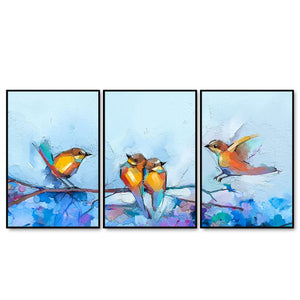 Couple Birds Colorful Art Premium Floating Wall Painting Set of 3