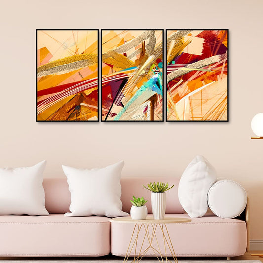 Beautiful Modern Art Sparkle Touch Floating Canvas Wall Painting Set of Three