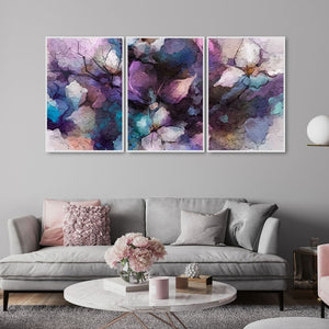 Abstract Purple Ethereal Flora Floating Canvas Wall Painting Set of Three